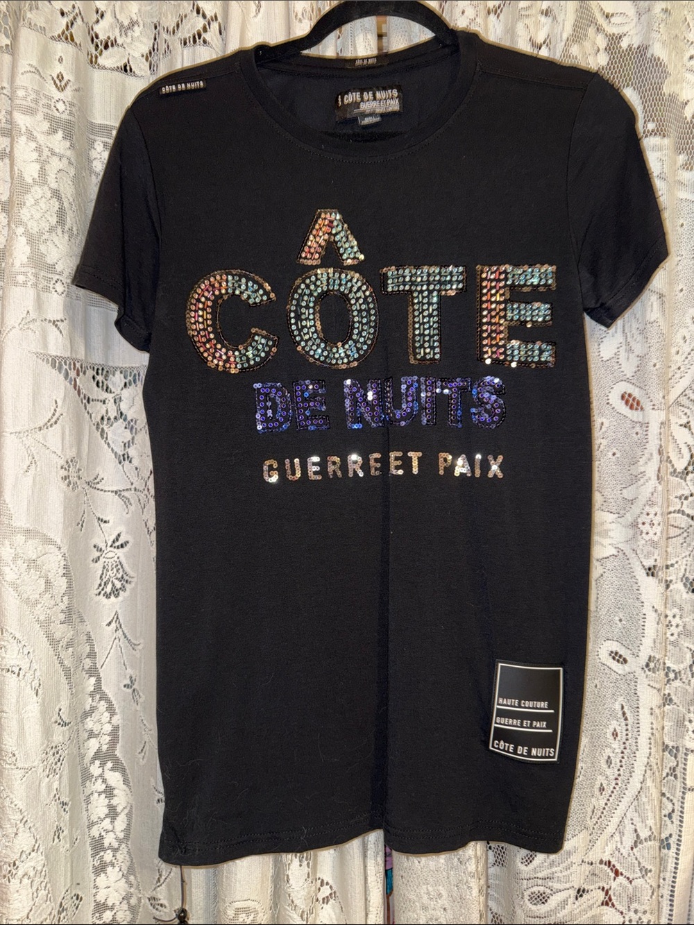 Short Sleeve Black Sequin Logo Tee